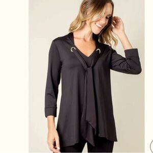 NWT SIMPLY NOELLE SCARF TOP brown v neck long sleeve size S/M